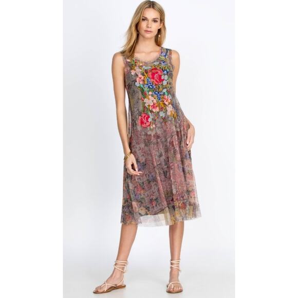 Johnny Was Dresses & Skirts - Johnny Was Asymmetrical Tiered Pink and Red Sundress